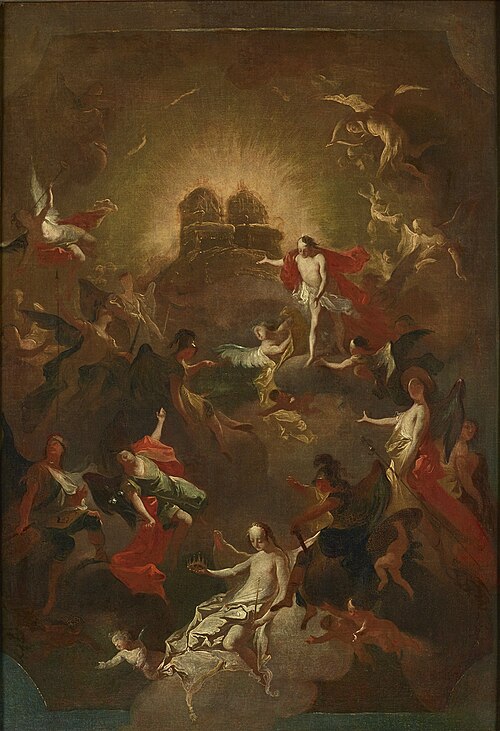 Christus und die neun Engelchöre erwarten Maria vor seinem und ihrem Thron, 1781, Josef Winterhalder der Jüngere