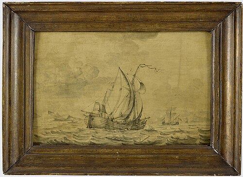 Een kofschip en een hoeker onder zeil, 1716, G. Vonk