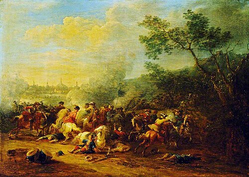 Cavalry Engagement against the Turks, with a Distant View of a Town, 1710, Jean Pierre van, the younger Bredael