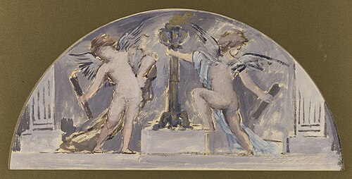 Esquisse pour la salle à manger de l'Hôtel de Ville, deux Amours allumant une torchère, 1893, François Lafon