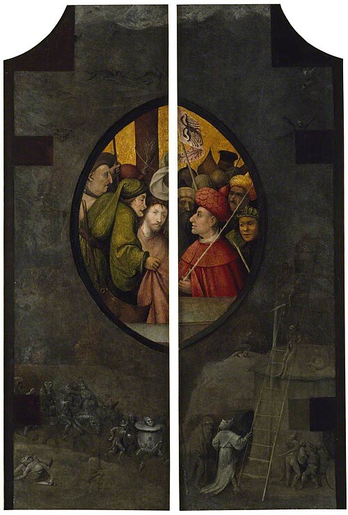 Christ before Pilate, Set within Grisailles of the Forces of Evil (outsides of two wings), , Jérôme Bosch