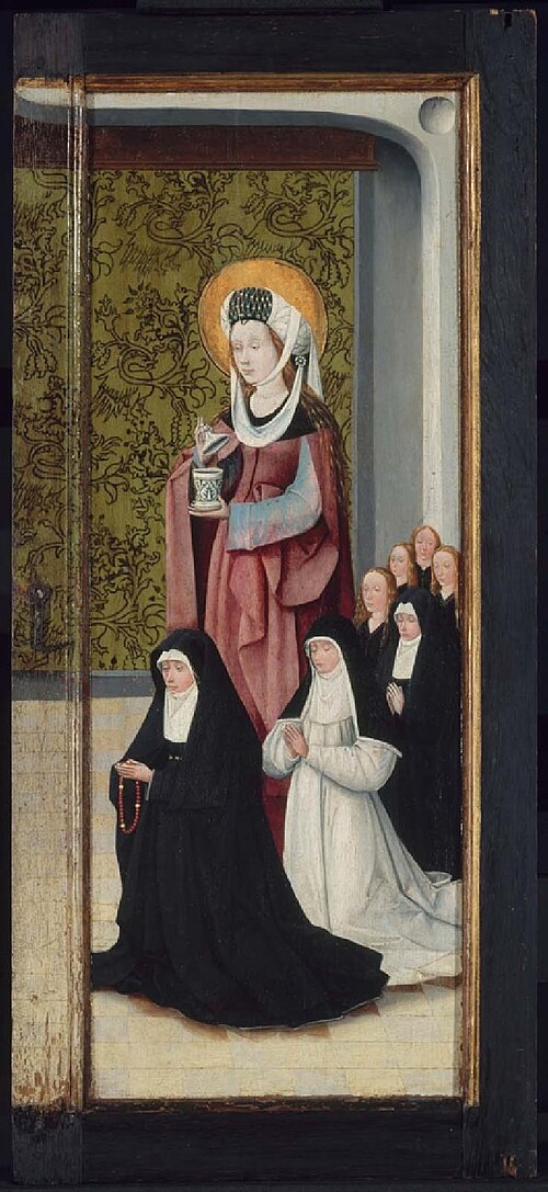 Heilwich van der Rullen et ses Filles avec Sainte Marie-Madeleine (face extérieure) ; Hendrixke van , 1498, Jérôme Bosch