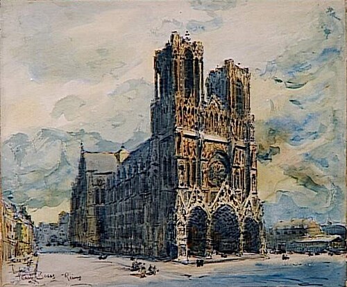 Vue de la Cathédrale de Reims, légèrement décentrée vers la droite, , Frank Myers Boggs