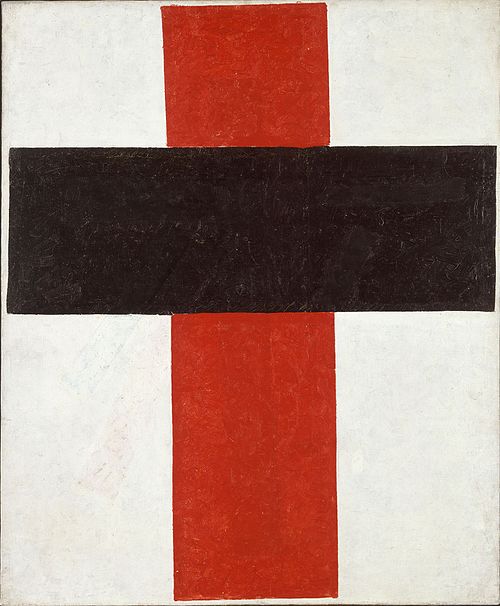 Hieratic Suprematist Cross (large cross in black over red on white), 1920, Kasimir Malevitch