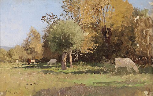 Sommerlandschaft mit Kühen, 1891, Alfred Zoff