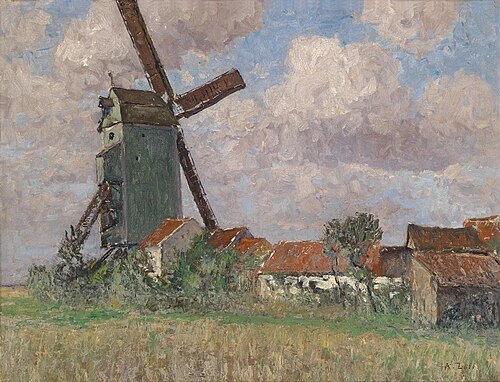 Windmill and Village in Belgium, , Alfred Zoff