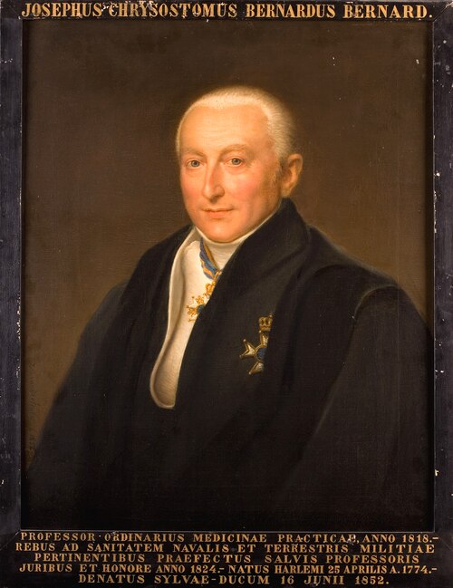 Portret van Josephus Chrysostomus Bernardus Bernard, hoogleraar Geneeskunde te Leiden, 1852, Jan Baptist van der Hulst