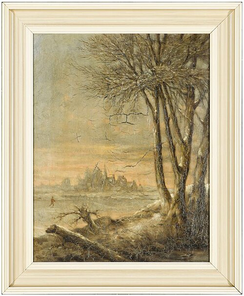 Winters landschap met op de achtergrond een stad, 1900, Albert Martin