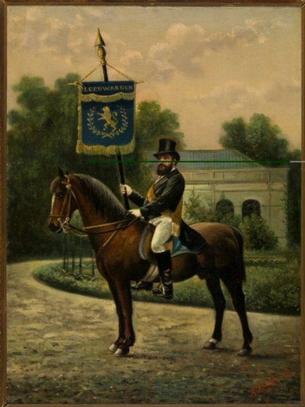 Portret van Adam Zelle als vaandeldrager van de erewacht te paard, 1873, Albert Martin