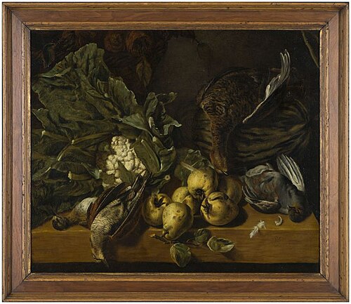 Stilleven met o.a. snippen, kweeperen, en patrijs, 1650, Dirck de Horn