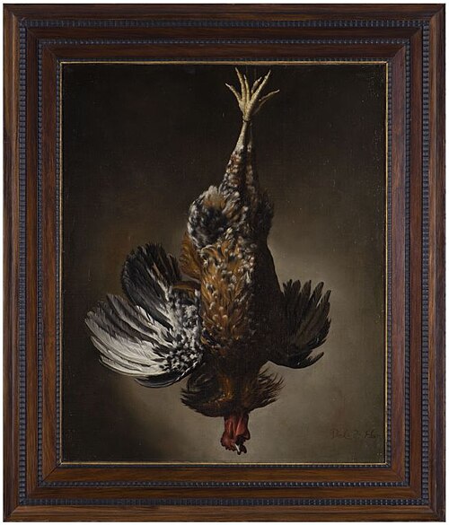 Stilleven met opgehangen kip of haan, 1659, Dirck de Horn