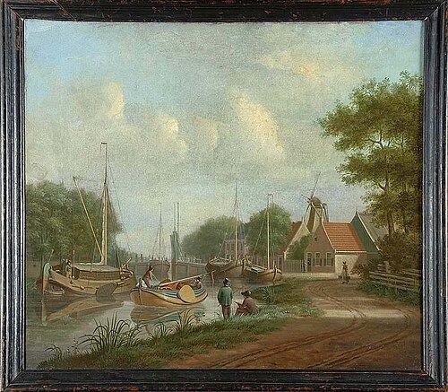View of a canal with drawbridge, 1829, Dirk Piebes Sjollema