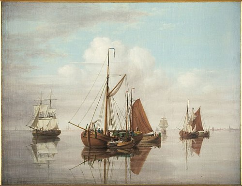 Fries beurtschip waarop enkele personen, kofschip, 1840, Dirk Piebes Sjollema