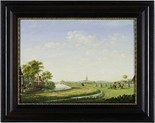 Gezicht op dorp Deinum vanaf Ritzumazijl gezien, 1844, Jacob Bonga