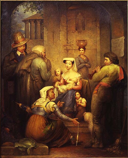 Straatscene met musicerende herders. (Kerstmis in Rome), 1831, Otto de Boer