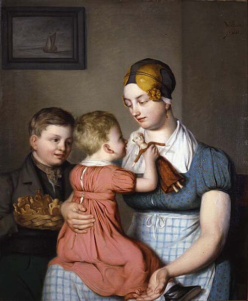 St. Nicolaasfeest met moeder, dochtertje en zoontje, 1832, Wytze de Haan