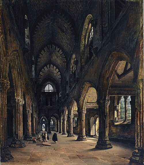Esquisse de l'Intérieur de l'Abbaye de Roslyn, 1824, Louis Daguerre