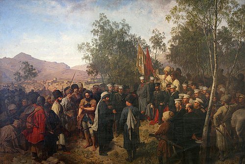 Пленный Шамиль перед главнокомандующим князем Барятинским 25 августа 1859 года, 1863, Theodor Horschelt