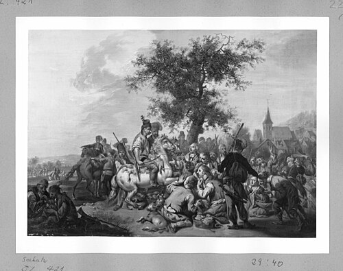 plundering Pandures near a village, 1744, Johann Conrad Seekatz
