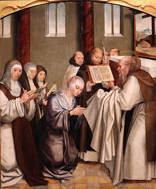 São Jerónimo entrega o hábito a Santa Eustóquia com Santa Paula, 1520, Mestre da Lourinhã