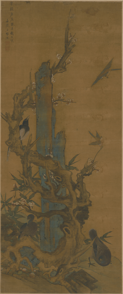 王维烈梅石鸣禽轴, , Wang Weilie