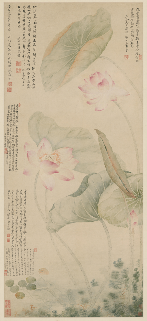 唐炗恽寿平红莲绿藻图轴, 1671, Yun Shouping
