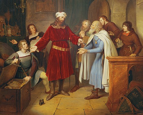 Leopold von Babenberg übergibt seine Schätze an die Wiener Bürger, 1836, Leander Russ