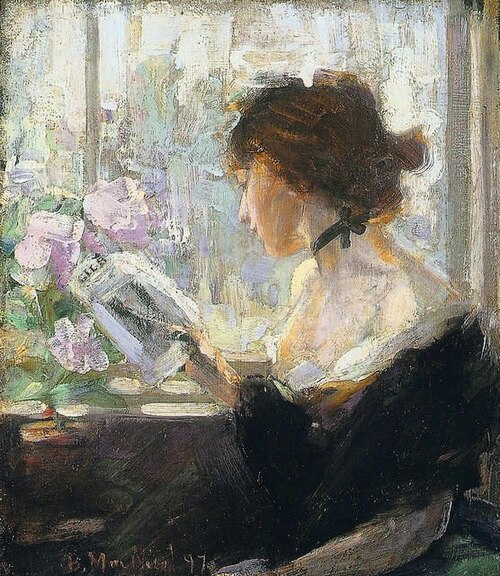 Elizabeth reading, 1897, Bessie MacNicol