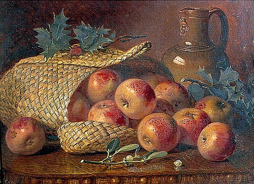 Ribston Pippins in a Rush Basket with Mistletoe Sprig, 1895, Eloise Henriet Stannard