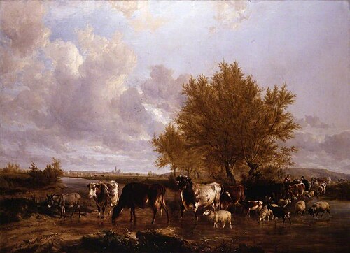 View of Canterbury from Tonford, Kent, with Cattle, 1835, Thomas Sidney Cooper