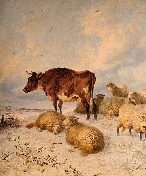 Cattle and Sheep in a Snowscape, 1864, Thomas Sidney Cooper