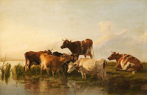 Six Cows on the Banks of a River, 1872, Thomas Sidney Cooper