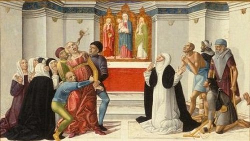 St. Catherine of Siena Exorcising a Possessed Woman, 1500, Girolamo di Benvenuto