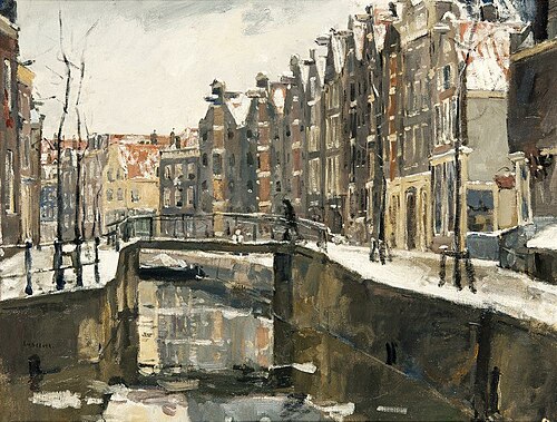 Wintergezicht op Amsterdamse gracht, 1906, Emanuel Samson van Beever