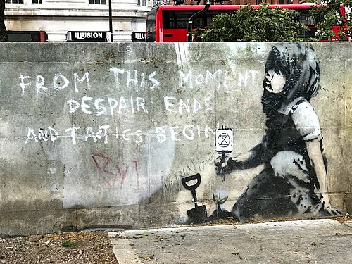 From this moment despair ends and tactics begin, 2019, Banksy