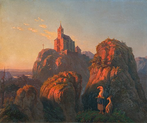 Landschaft mit Kirche am Abend, 1845, Emil Ludwig Löhr