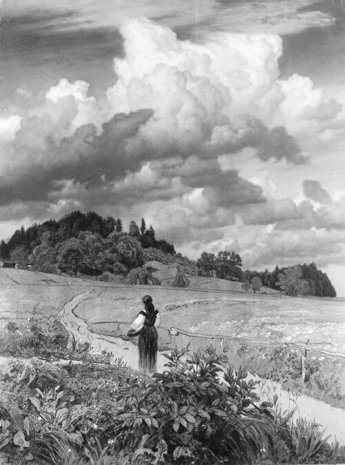 Bauernmädchen auf einem Feldweg (Naturstudie), 1891, Emil Lugo