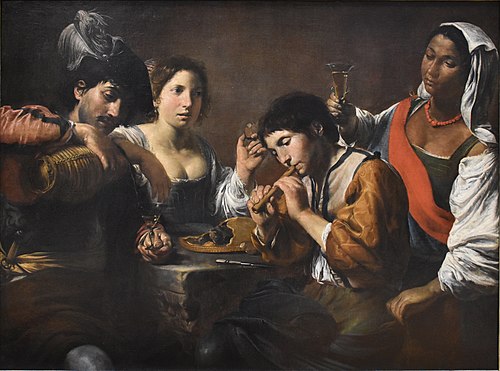 Musician and Drinkers, 1625, Valentin de Boulogne