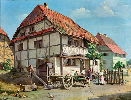 Ferme alsacienne ancienne animée, 1889, Emmanuel Benner