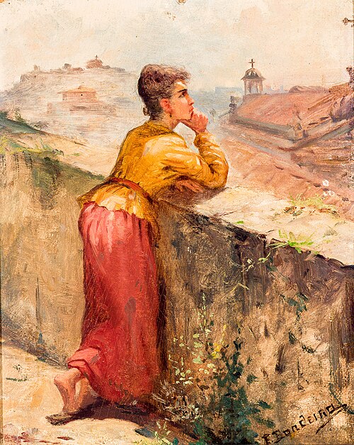 Woman leaning on a wall, , Antônio Rafael Pinto Bandeira