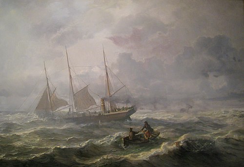 Salvage of an empty lifeboat, 1863, Johan Jacob Bennetter