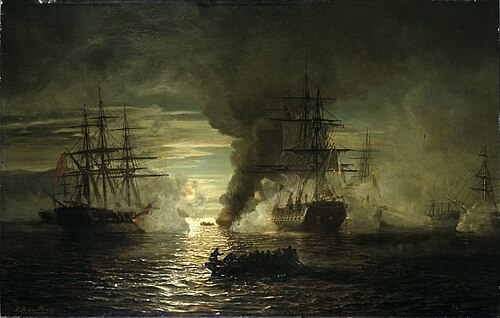 The Seabattle at the Lagoa Bay in 1799, 1863, Johan Jacob Bennetter