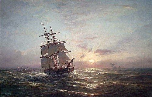 Ship in Sunset, 1879, Johan Jacob Bennetter