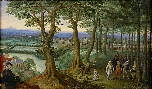 The emperor walking in the woods near Neugebäude Palace, 1593, Lucas van Valckenborch