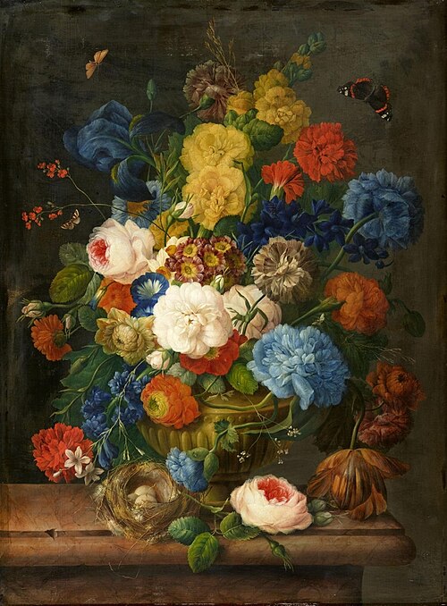 Still life with flowers and bird's nest, , Franz Xaver Petter