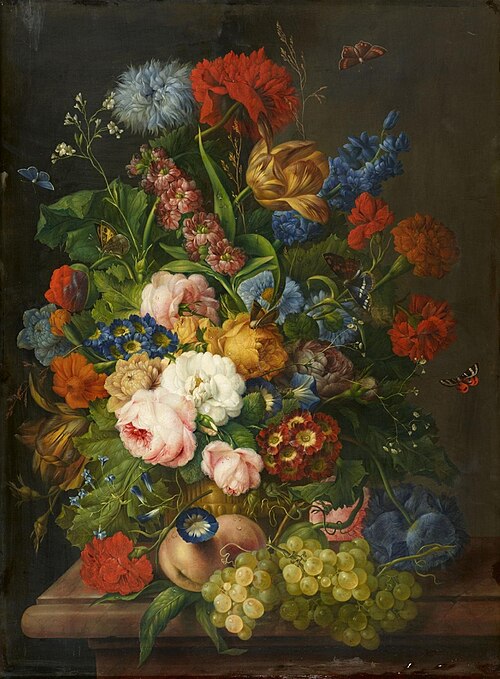 Still life with flowers, peaches and grapes, , Franz Xaver Petter