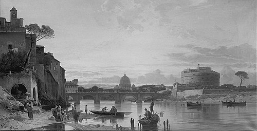 Blick auf den Tiber in Rom bei Abendstimmung, 1885, Hermann David Salomon Corrodi