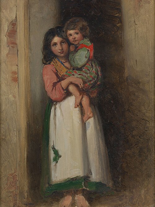 A Neapolitan peasant girl with a child, 1843, Richard Buckner