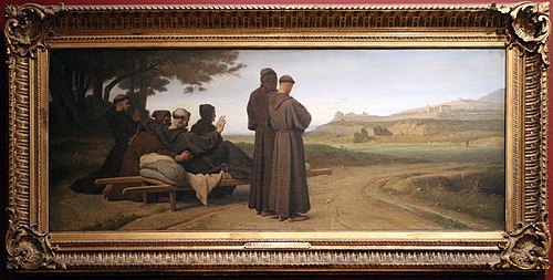 Saint Francois d'Assise, transporté mourant à Sainte-Marie-des-Anges, bénit la ville d'Assise, 1853, François-Léon Benouville