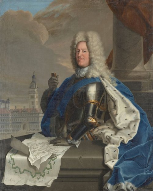 Duke August Wilhelm in front of Wolfenbuettel castle, 1720, Christoph Bernhard Francke